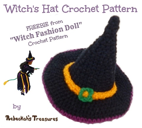 Crochet Barbie Witch Hat Free Pattern by Rebeckah's Treasures