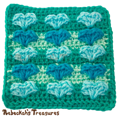 Sweetheart Kisses Square Crochet Pattern PDF $1.75 by Rebeckah’s Treasures! Grab it here: http://goo.gl/rLZ86r #Hearts #Crochet #Valentines